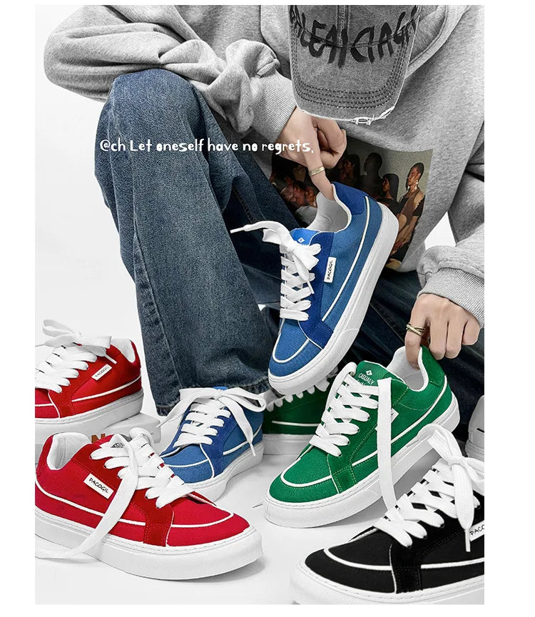 Men's Casual Canvas Shoes Spring Trendy Sports Leisure Skateboarding Shoes Student Low Top Flat Laced Breathable Sneakers