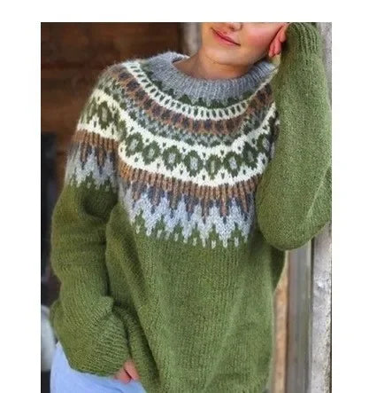 Loose Fashionable Women's Crew Neck Pullover Knitwear Color Block Sweater New Arrival Wish Bestseller Comfortable Casual Top