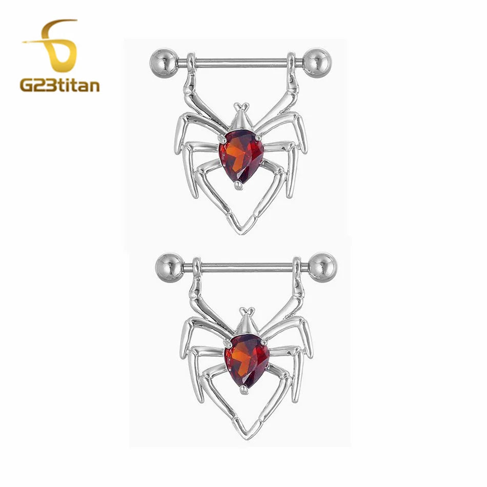 14G 16mm Length Straight Shield Barbell 2pcs Spider Red Crystal Zircons Nipple Rings Body Piercings Ombligo Sexy Breast Jewelry