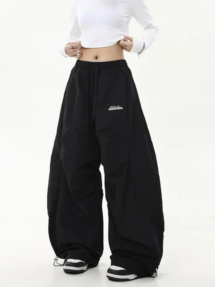 HOUZHOU Oversized Brushed Women Pants Vintage Pleated Wide Leg Trousers Warm Winter Baggy Black Trousers Harajuku Casual Joggers