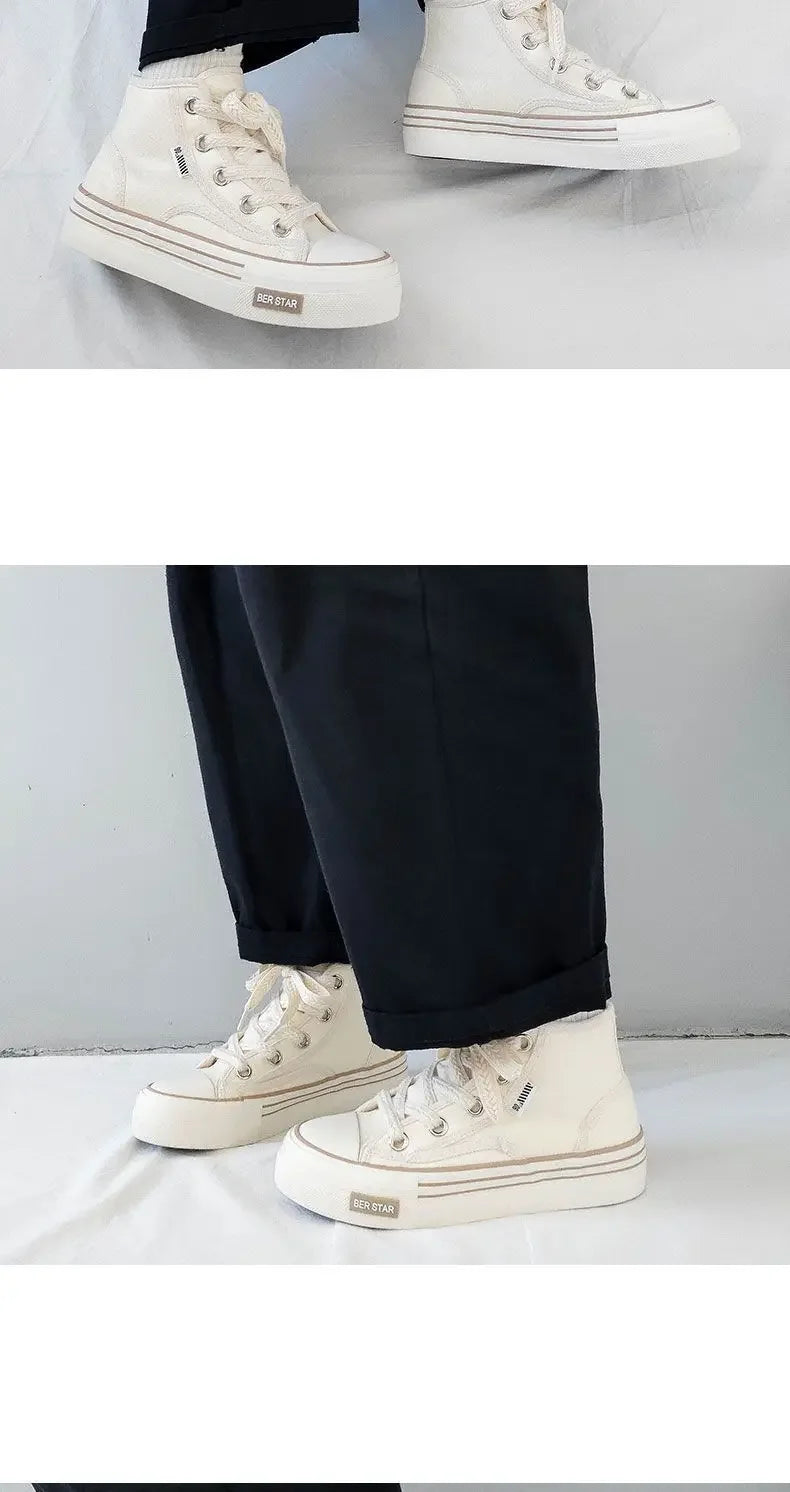 Spring 2025 Women's Canvas Sneakers High-Top Sporty Casual Shoes Student Fashion Trendy Design Synthetic Inner Rubber Sole