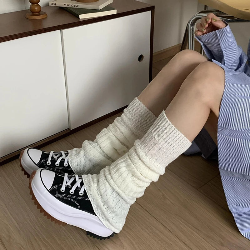 57cm Japanese Lolita Leg Warmers Winter Women Ankle Warmer Girls Gothic Long Socks Thin Knitted Female Cosplay Socks Boot Cuffs