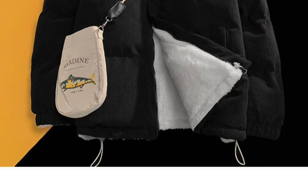 Fog Blue Cotton-padded Coat Men's Winter Thickened Hong Kong Style Corduroy Cotton Jacket Design Sensibility Niche 2023 Workwear