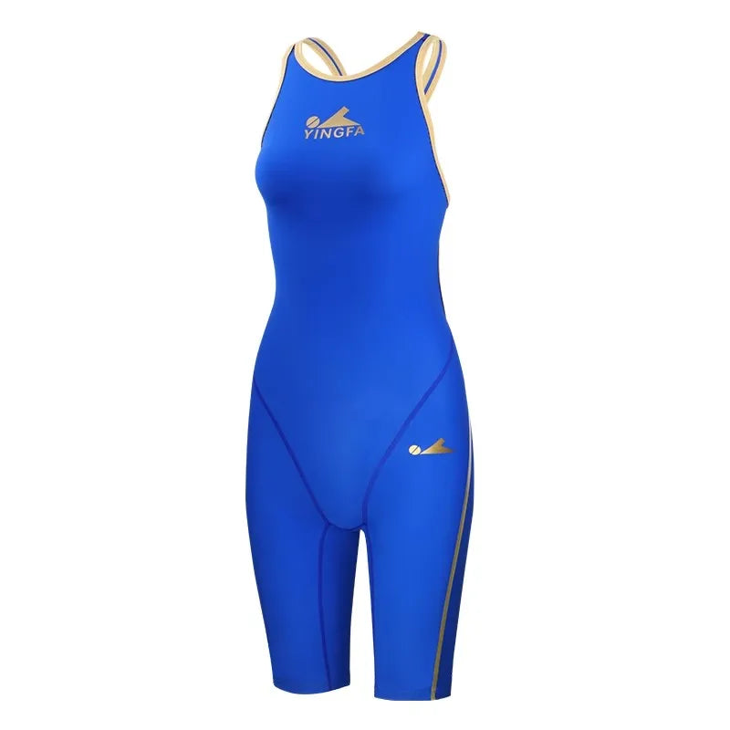 Super-Premium Quality Spandex Competitive Swimsuit White Women Fastskin Knee-Length Training Swimsuit Ladies Swimming Outfit