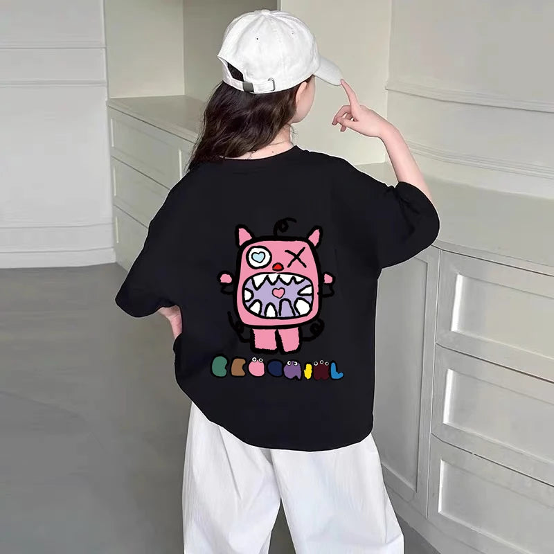 2023 Summer Kids Clothes Sweet Cool Girl T Shirt Short Sleeve Tops 100% Cotton FashionStreet style O-Neck  T-shirt for Children