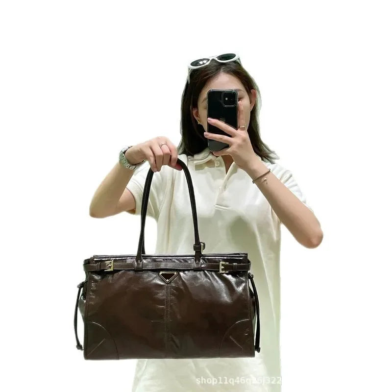 Genuine Leather Vintage Handbag Tote Bag Messenger Bag Commuter Style Document Bag Women's Handbag Wax Leather Bag