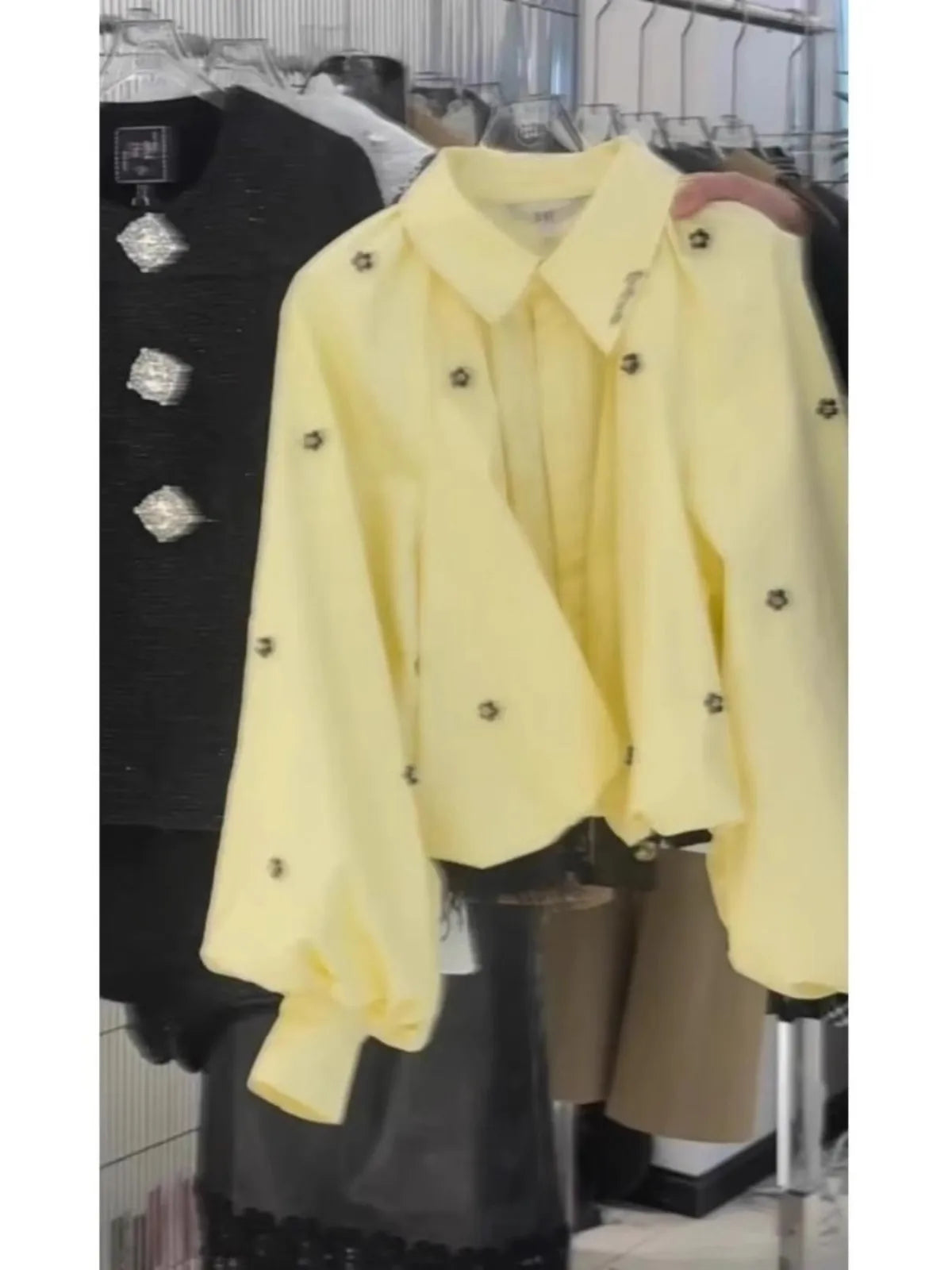 Women's Look Younger Instantly Elegant Shirt Turn-down Collar Long Puffy Sleeve Cropped Blouse Spring Casual Office Lady Blouse