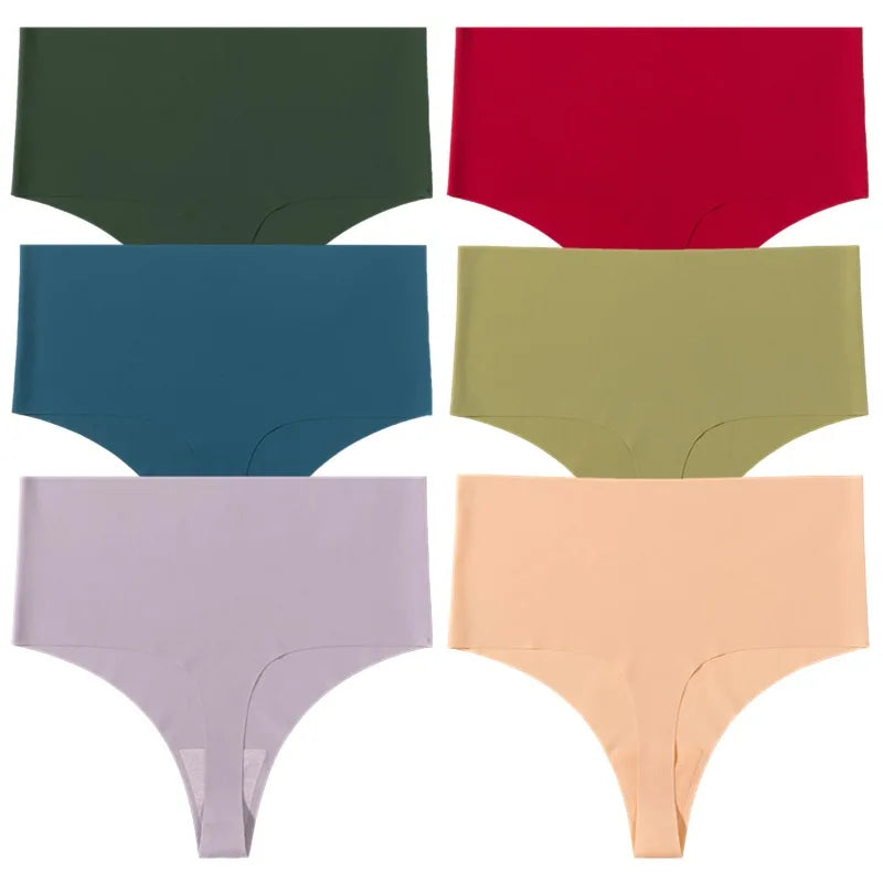 WarmSteps 6Pcs/Set High Waist Soft Women's Thongs Panties Traceless Slip Silk Female Lingerie Casual Yoga Underwear for Ladies