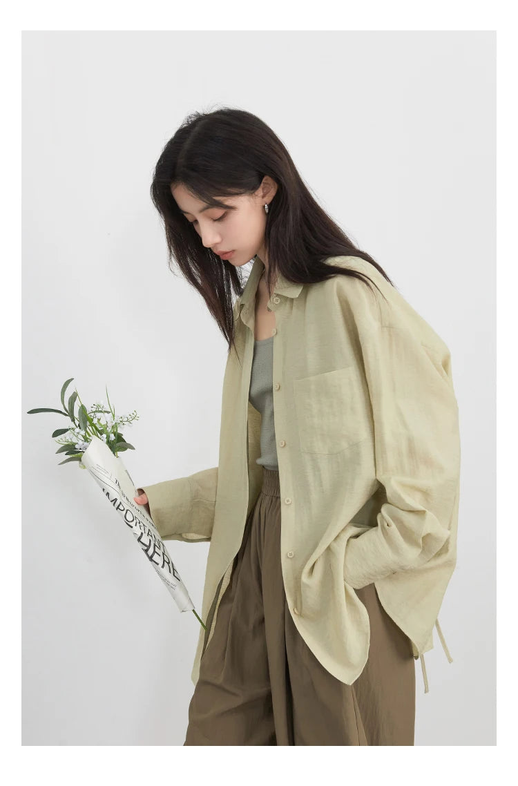 CHIC VEN Women Long Sleeve Shirts Solid Loose Casual New Style Design Back Hollow Out Shirt Female Blouse Spring Summer 2025