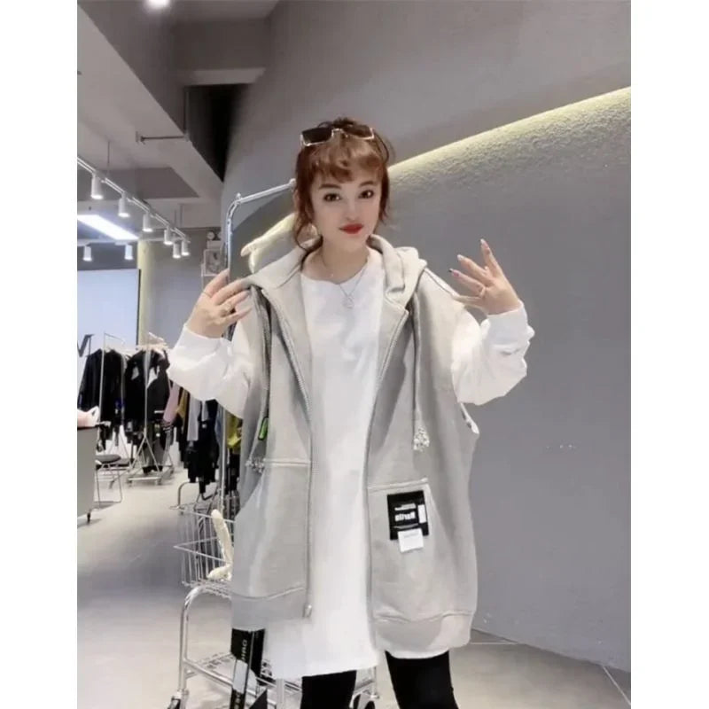 Oversized Hooded Sweatshirt Vest Female Hip Hop Streetwear Sleeveless Jacket 2023 New Cardigan Outerwear Korean Fashion Casual