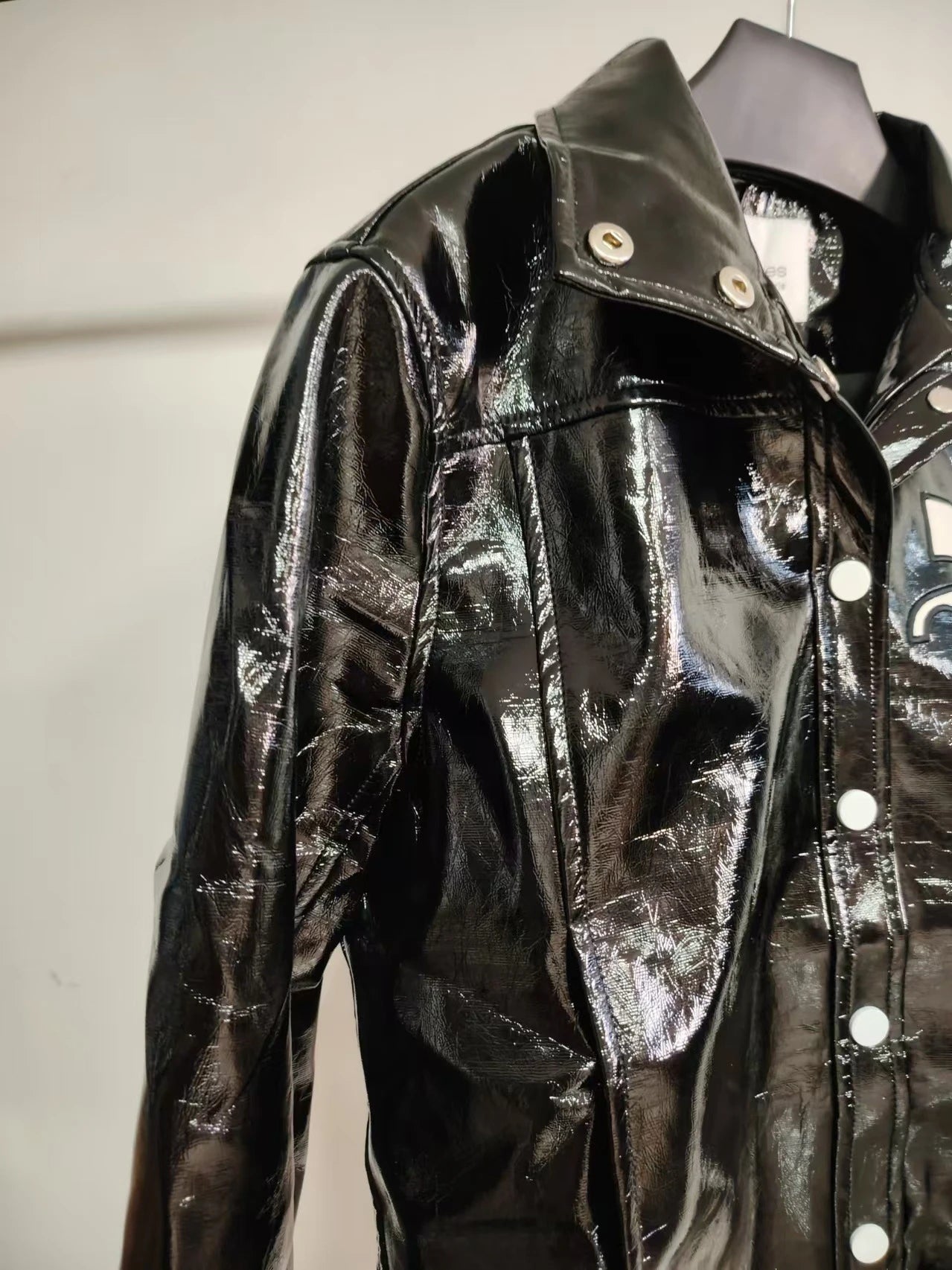 ort PU Jaet High Collar Bright Surface Color Blo Classic Bestseller Street Sle Long Sve Women's Leather Coat