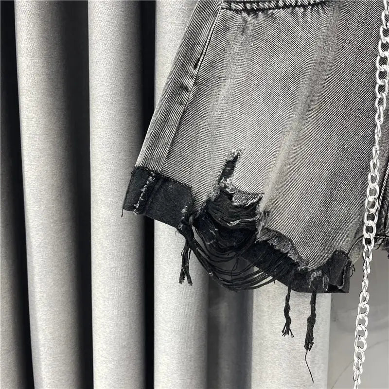 female fashion casual summer cool women denim booty Shorts high waists fur-lined leg-openings sexy short Jeans in gray