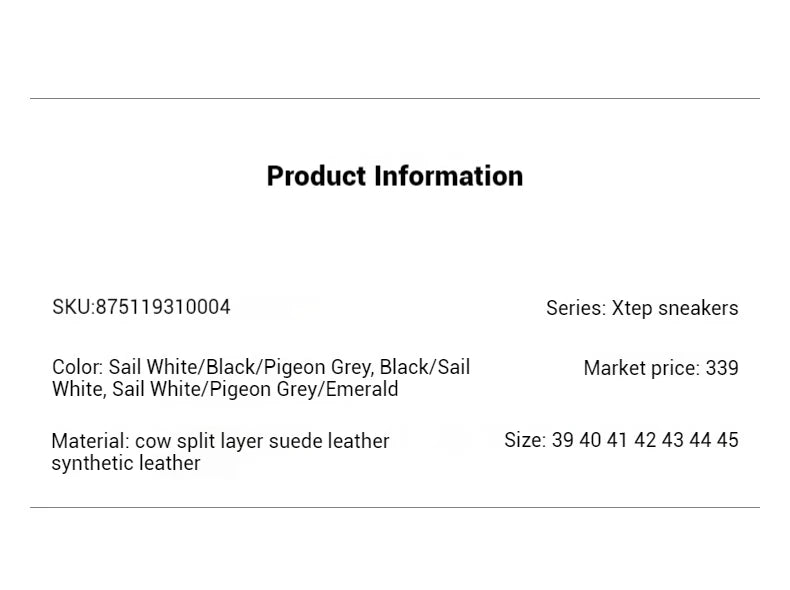 Xtep GAT Skateboarding Shoes For Men 2025 Spring Stability Comfortable Sports Shoes Classics Street Soft Sneakers 875119310004