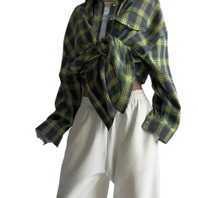 Retro Style Women's Loose Shirt Spring Autumn Plaid Fashion Versatile Casual Button up Cotton Polyester Blend Chinese Origin