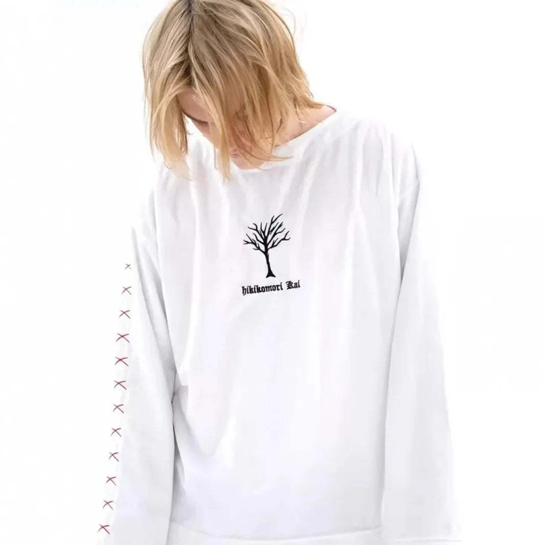 Spring Autumn Pure Cotton Long Sleeve T-Shirt Street Style Casual Loose Fashionable Cool Top for Women Crew Neck Tee