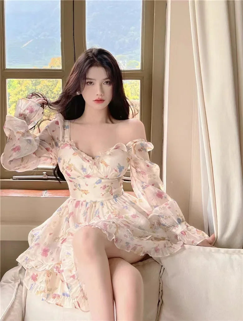 French Style Gentle Flower Print Dress Summer 2024 Slimming Perfect Beauty Pure Desire Sweet First Love Princess Dress For Women