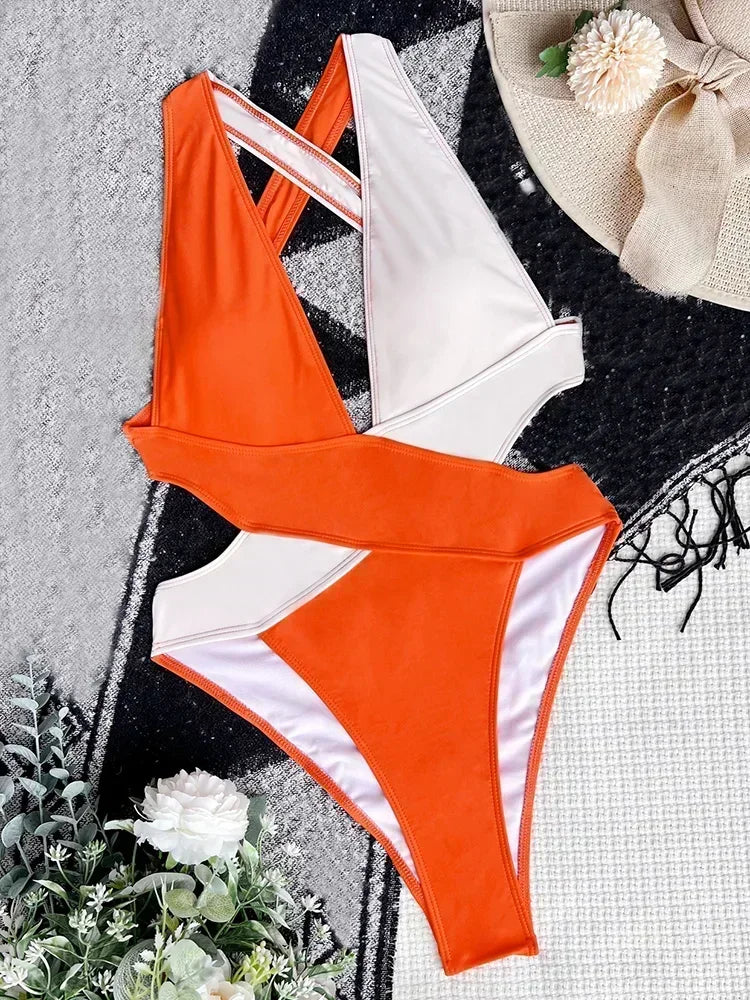 Scrunch Butt Swimsuits Deep V Neck Cross Backless One Piece Swimsuit Women Swimwear Female Monokini High Cut Bathing Suit Swim