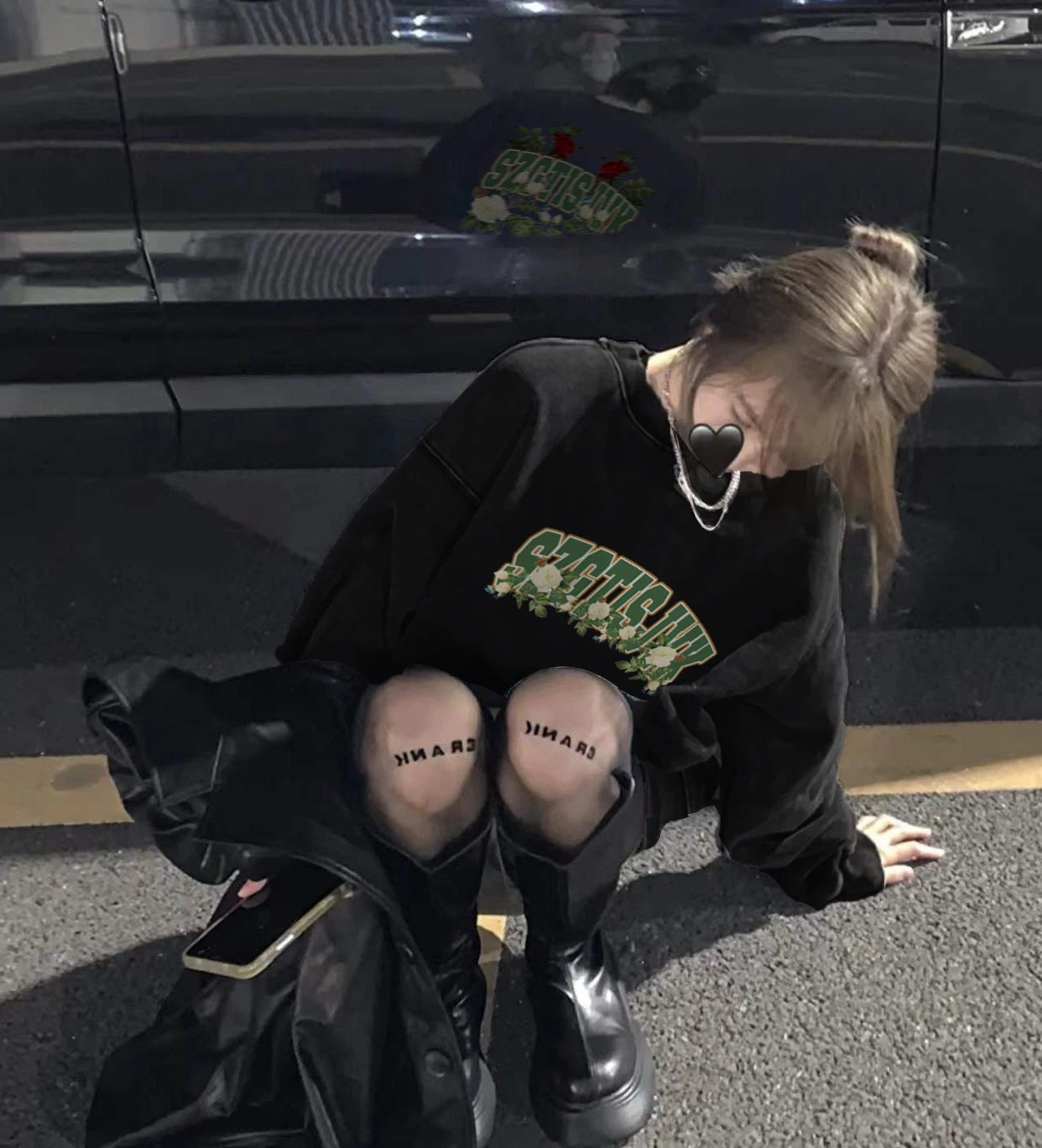 Design Sensation Rose Print Fce Lined Long Sve Women's Hoodie Street Sle Hip Hop Trendy Autumn Winter Top