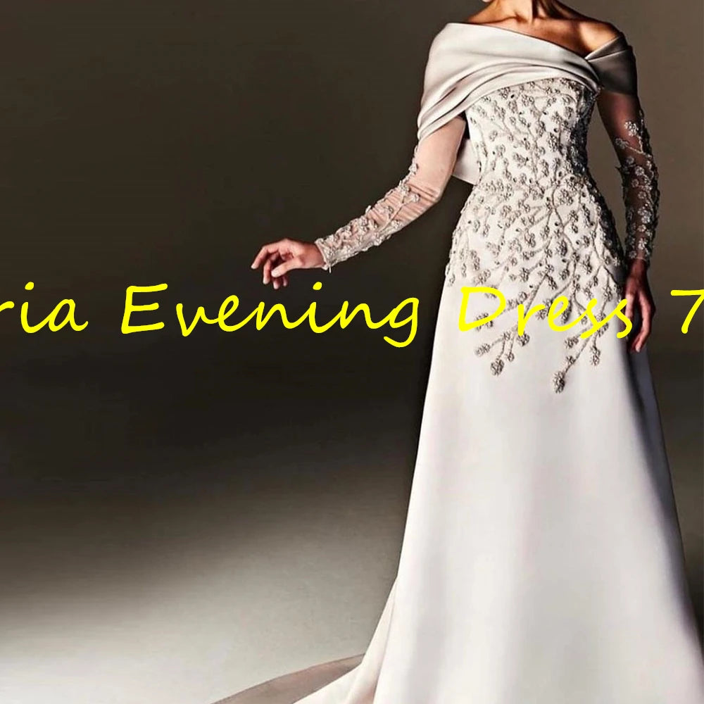 Customized Fashion Straight Floor Length Strapless Jersey Long Sleeves Evening Dress Classic Photo Color vestidos para mujer