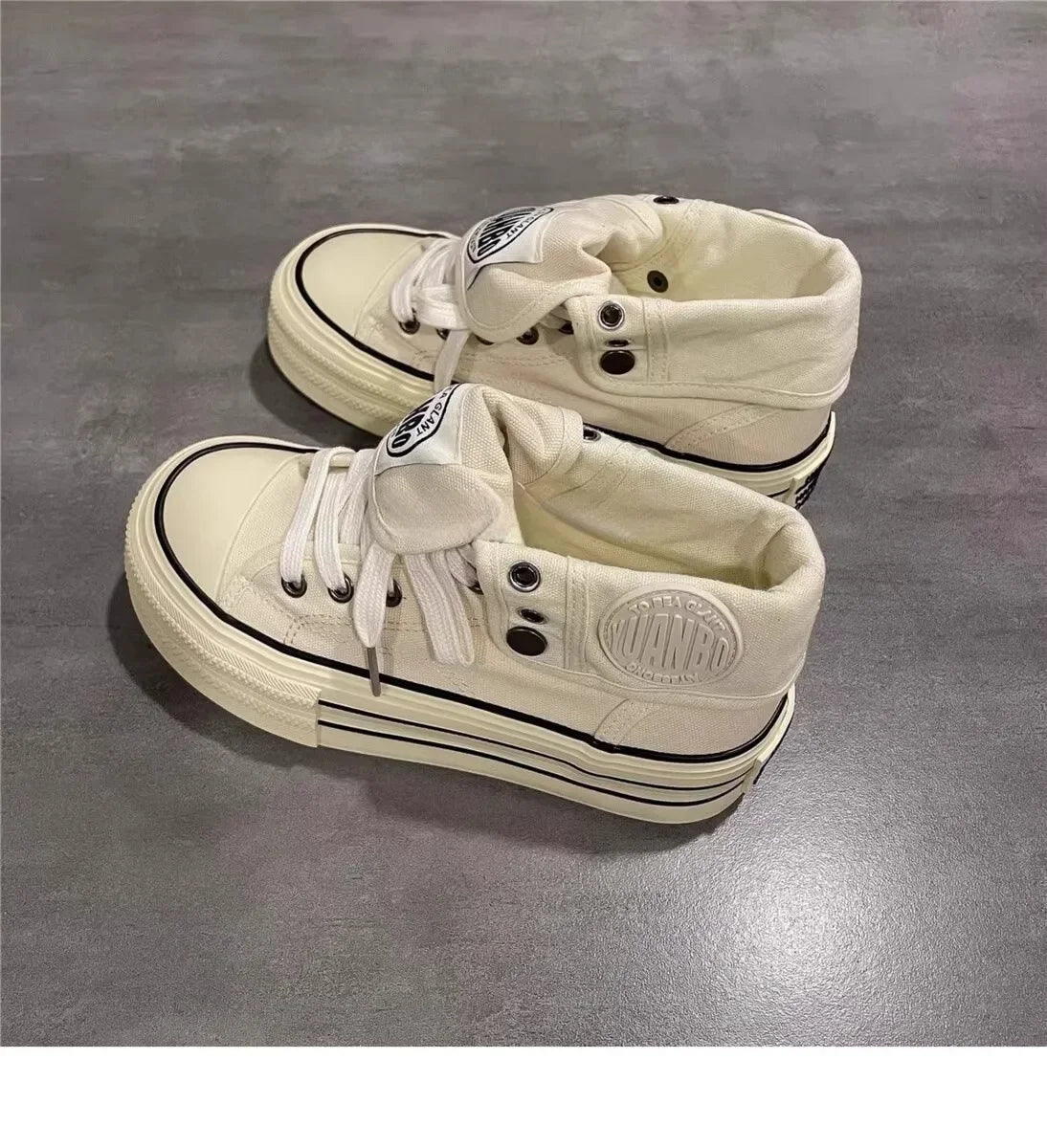 Women's High Top Thick Bottom Canvas Shoes Spring New Style Student Retro Heightening Casual Board Shoes Rubber Outsole