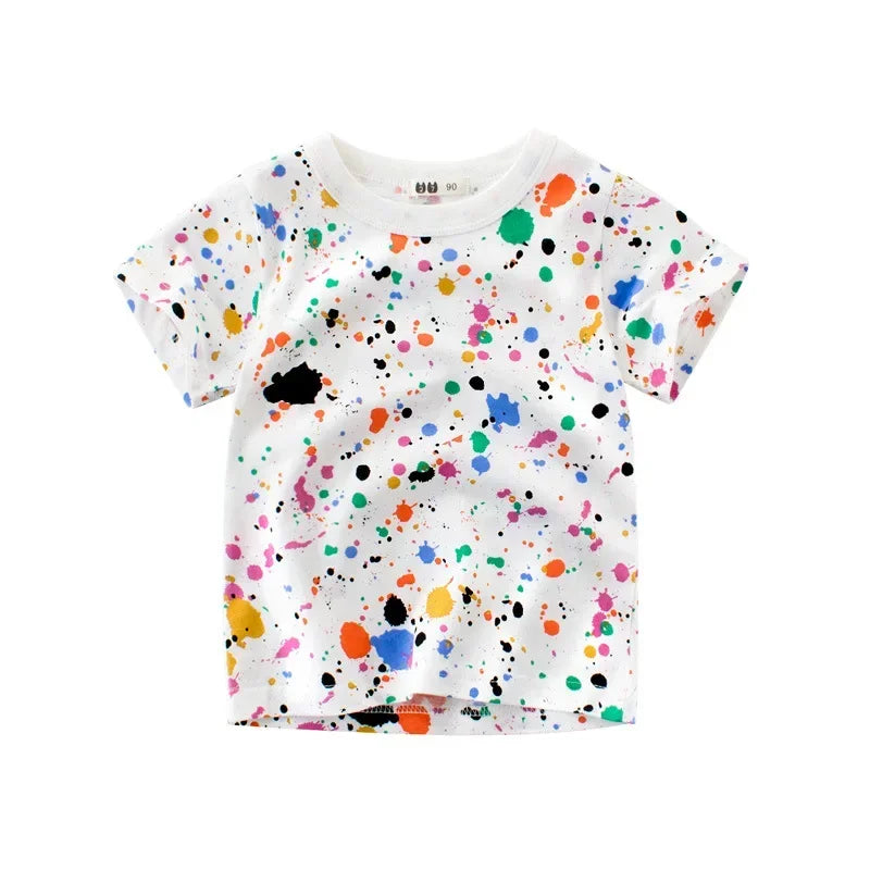 2025 Children's T-Shirt for Boys Girls Kids Shirts Baby Short Sleeve Full Print Toddler Cotton Cartoon Car Tee Tops Clothing