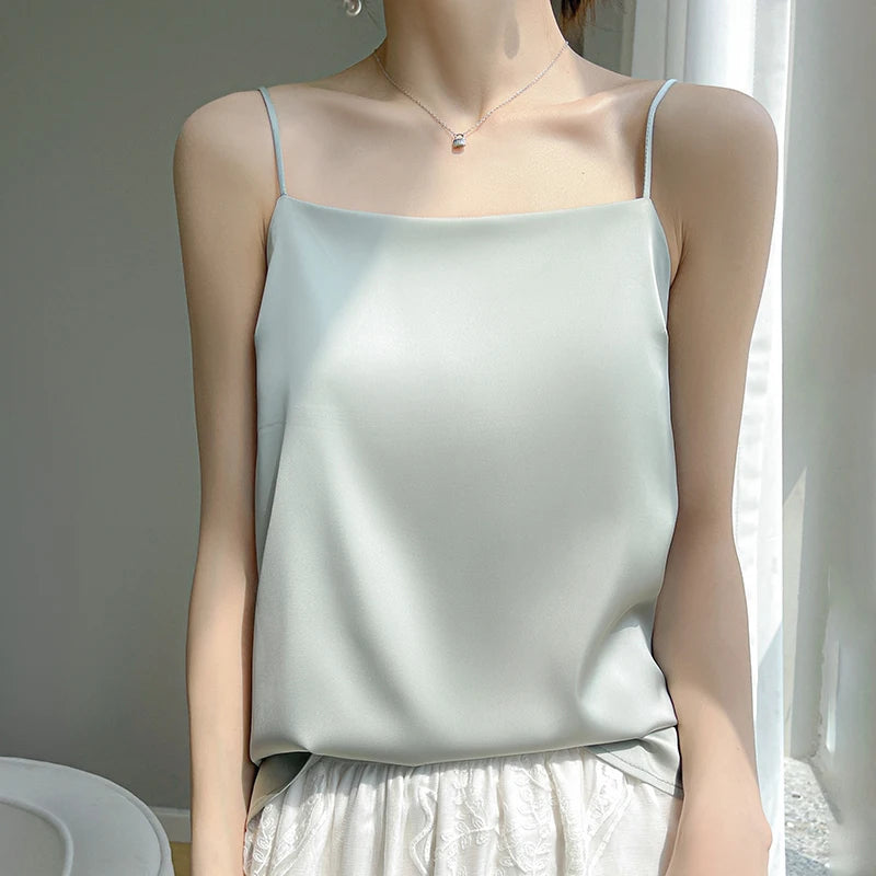 Women' Summer Sling One Line Collar Camis Cool Comfort Silk Suspender Sexy Suspender Top New Undershirt Fashion Thin Style Sling