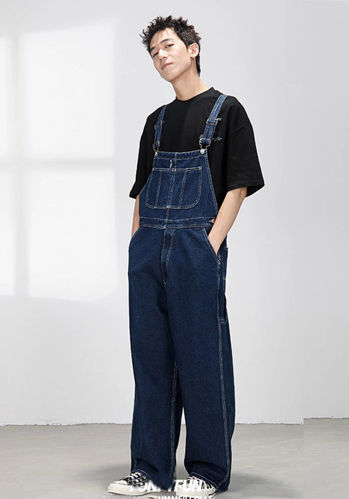 Retro American Design Denim Overalls Straight Loose Workwear Pants ex Couple Ameika Straight Leg Jeans Youth Trend