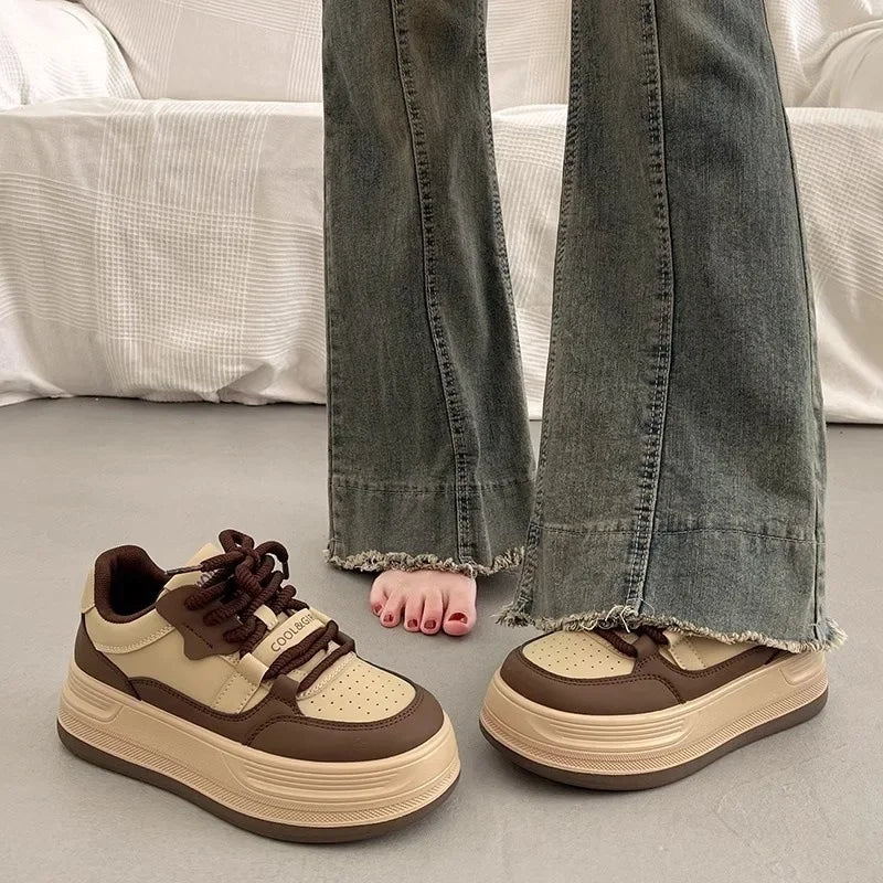 Women's Thick Sole Panda Shoes Spring Autumn New Style FootSlimming Heightening Versatile White Sneakers Sports Casual Board Sho