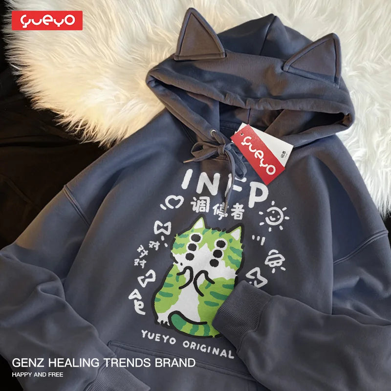 Original Fce-lined Hoodie Men's Spring MBTI Mediator INFP  Ear Design Comfortable Loose Fit Youthful Trendy Polyester C...