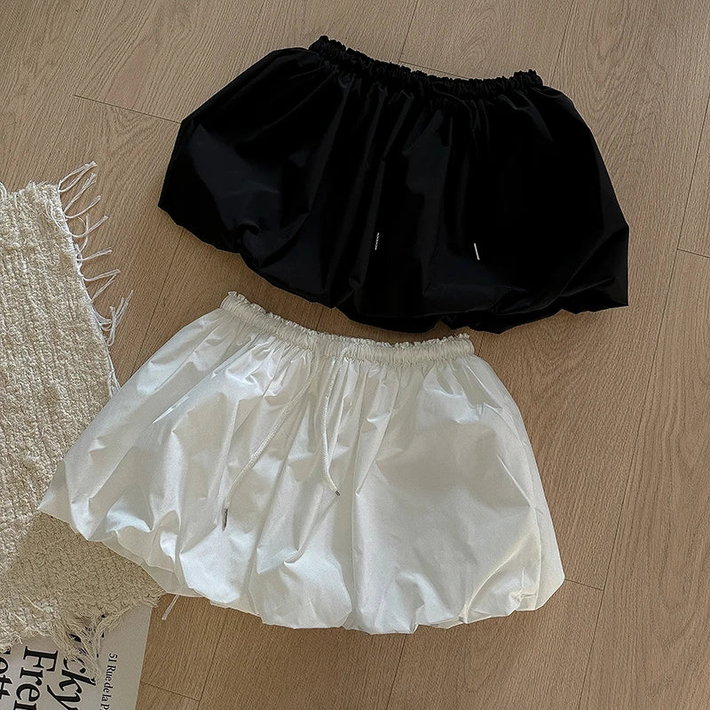 「MD」Retro Puffy Skirt Dstring Bloomer High Waist Slimming Elastic Waist f-length ort Skirt Sweet Sle Polyester Fiber