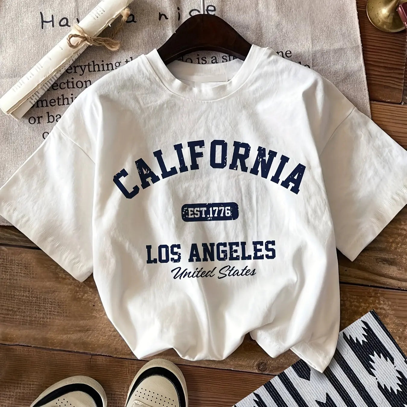 California & Bear Cartoon Print Short Sleeve O-Neck TShirt Spring Summer Top For Women Streetwear Oversized Casual Cotton Tshirt