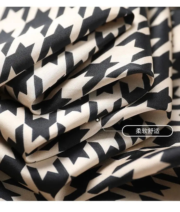 Spring Autumn Elegant Fashion Houndstooth Print Lace Up Shirt Ladies Long Sleeve Temperament All-match Blouse Femme Cardigan Top