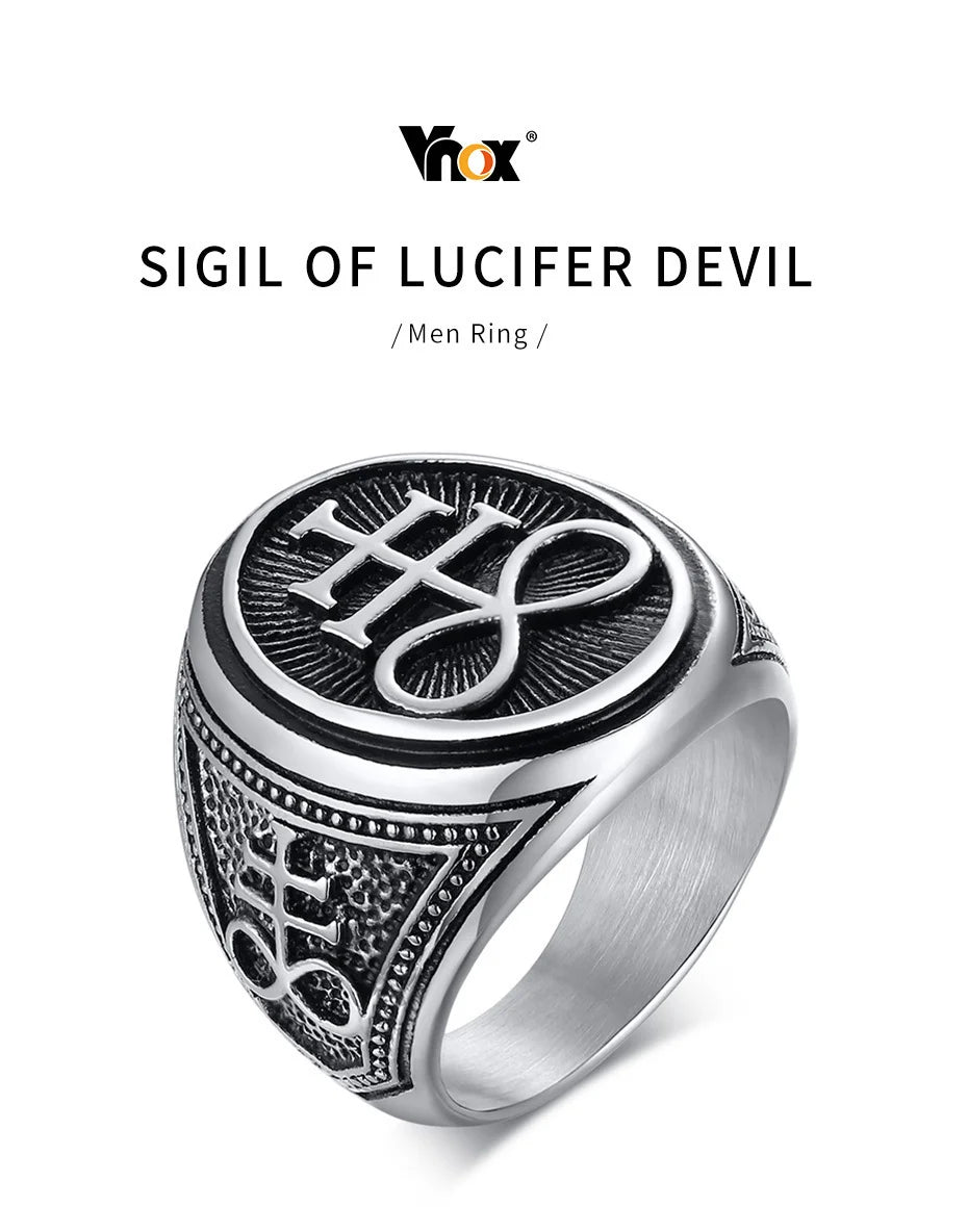 Vnox Sigil of Lucifer Devil Seal of Satan Stamp Ring for Men Casting Stainless Steel Punk Signet Ring Band