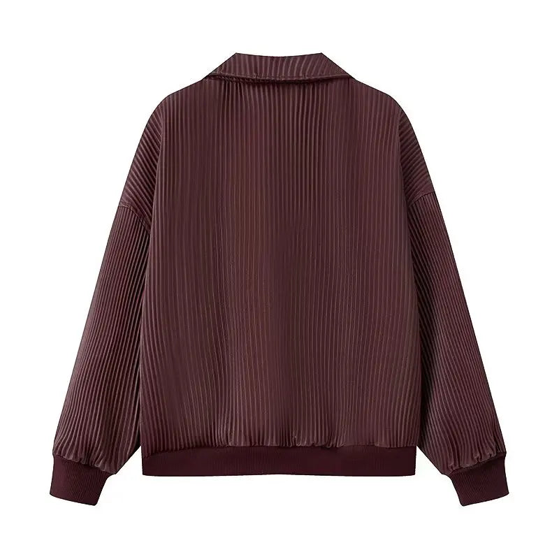 Faux Leather Jackets Women's Coat Wine Red Outwear Solid Long Sleeve Tops inszart 2025 With Zipper Streetwear Fashion Woman Coat