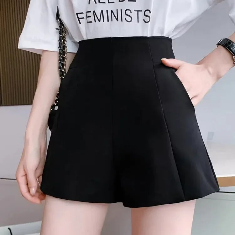 Korean Style High-waisted Slimming Women's Shorts Petite Spring Loose-fit 2024 New A- line Sexy Hot Pants Outer Wear