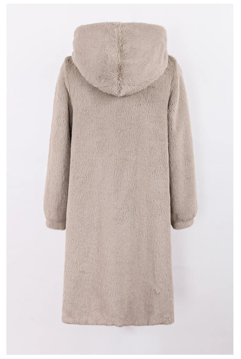 Lautaro Winter Luxury Long Black Faux Mink Fur Coat Women with Hood Long Sleeve Elegant Thick Warm Fluffy Furry Jacket 6xl 7xl