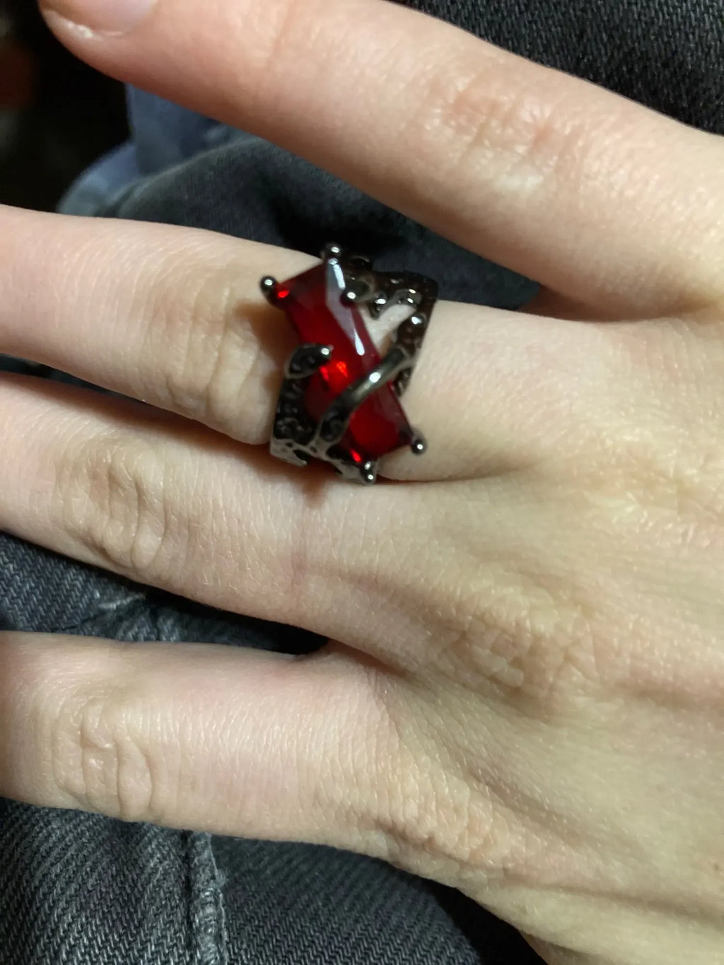 Goth Punk Retro Red Crystal Love Heart Cross Geometry Irregular Open Ring Set Y2K Halloween Accessories For Women Kpop Jewelry