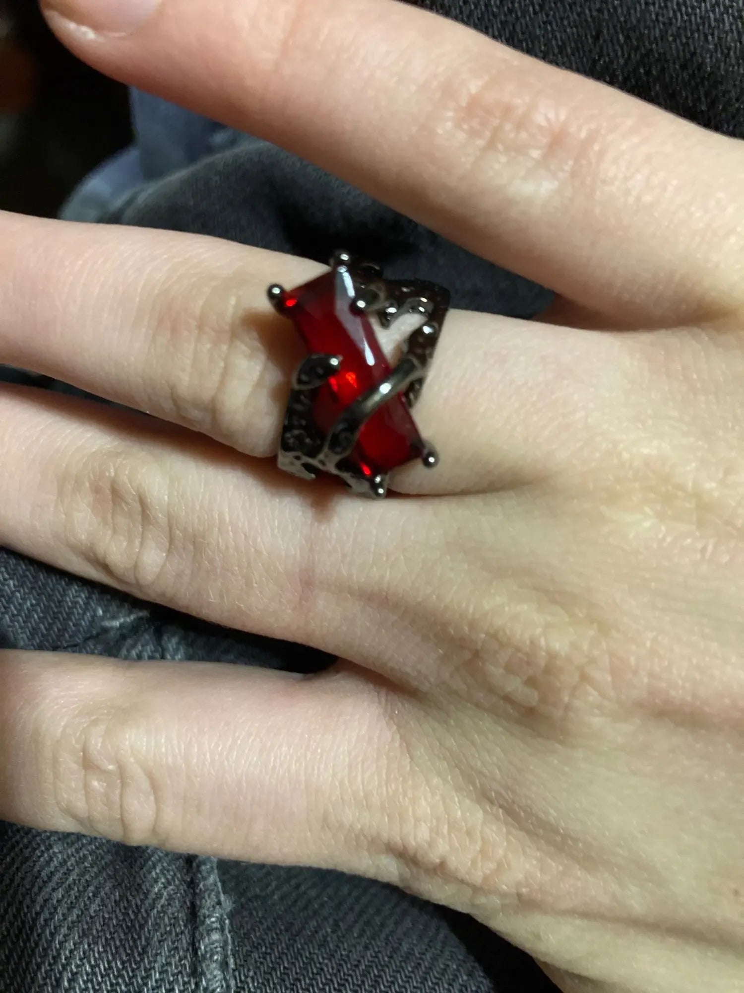 Goth Punk Retro Red Crystal Love Heart Cross Geometry Irregular Open Ring Set Y2K Halloween Accessories For Women Kpop Jewelry