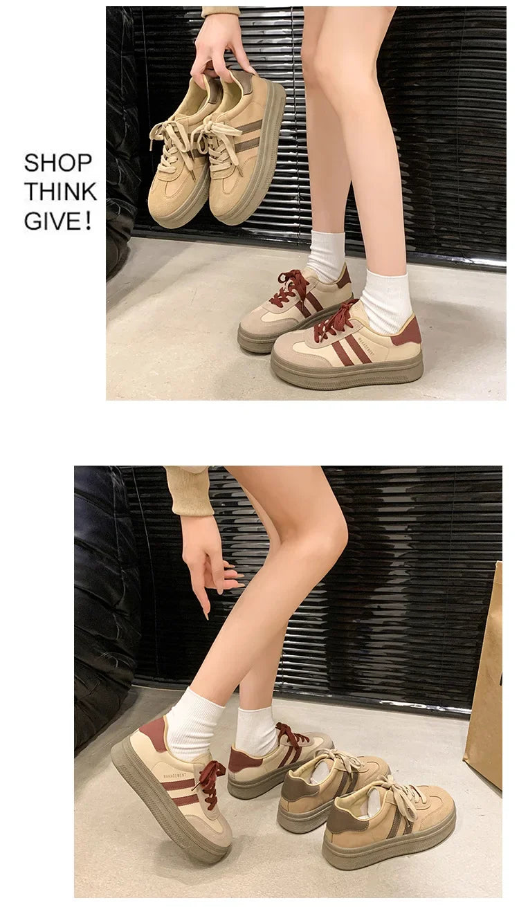 Women's Casual Sports Shoes Spring New Style Versatile Lightweight Lace-Up Mesh Thick Bottom Foot-Extending Dad Sneakers