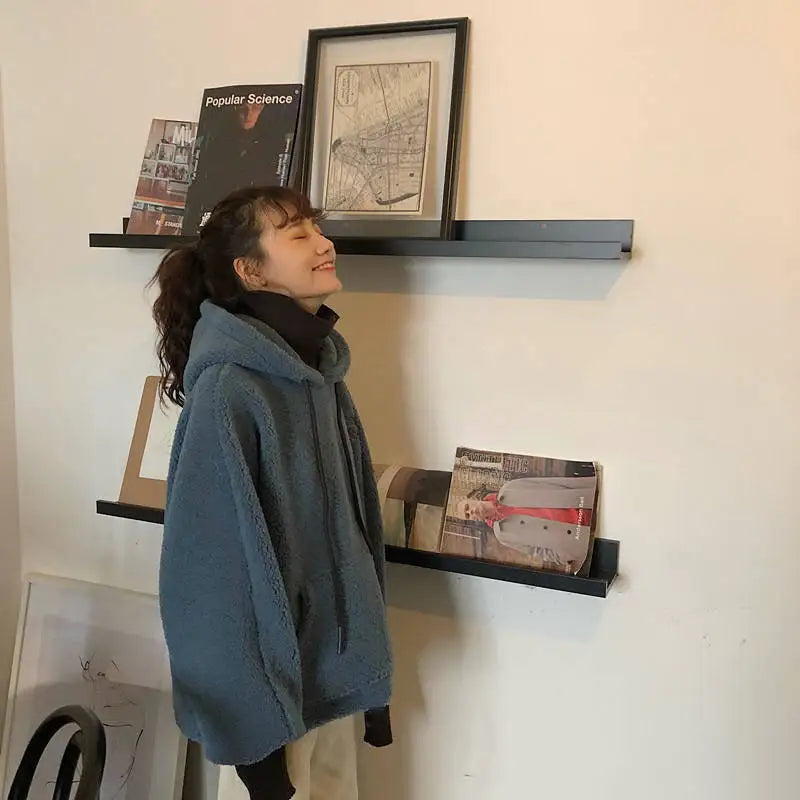 Plush Women Hoodie Solid Color Loose Pullover Hooded Korean Fashion Cold-proof Thicken Soft Spring Hooded Sweatshirts худи 후드티