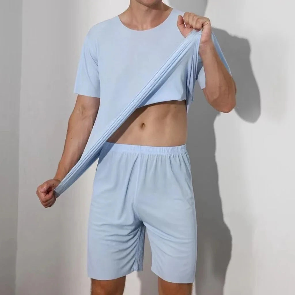 Men's two-piece ice silk pajamas Loungewear men's Plus Size Pajamas Home Set Men's summer thin modal short sleeve pajamas