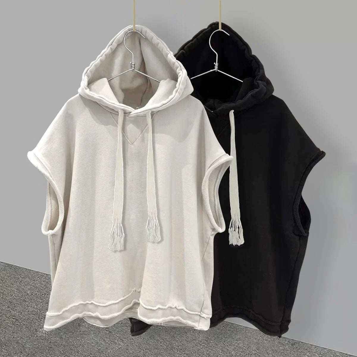 Trendy Brand Men's Sleeveless Hooded T-shirt Summer Ins Trendy Splicing Versatile Solid Color Shoulder Vest Loose-fit Cool