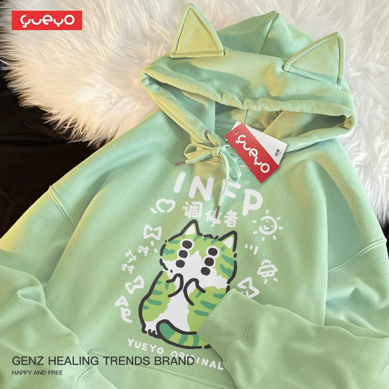 Original Fce-lined Hoodie Men's Spring MBTI Mediator INFP  Ear Design Comfortable Loose Fit Youthful Trendy Polyester C...