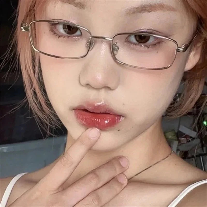 Y2K Harajuku Small Square Frame Glasses Women Retro Metal Eyeglasses Clear Spectacle Decorative Eyewear