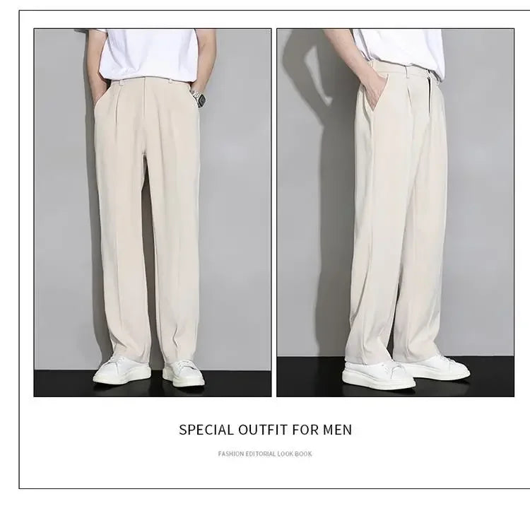 Summer Solid Color Fashion Straight Pants New Man High Street Casual Zipper Pockets Button Loose Korean Style All-match Trousers