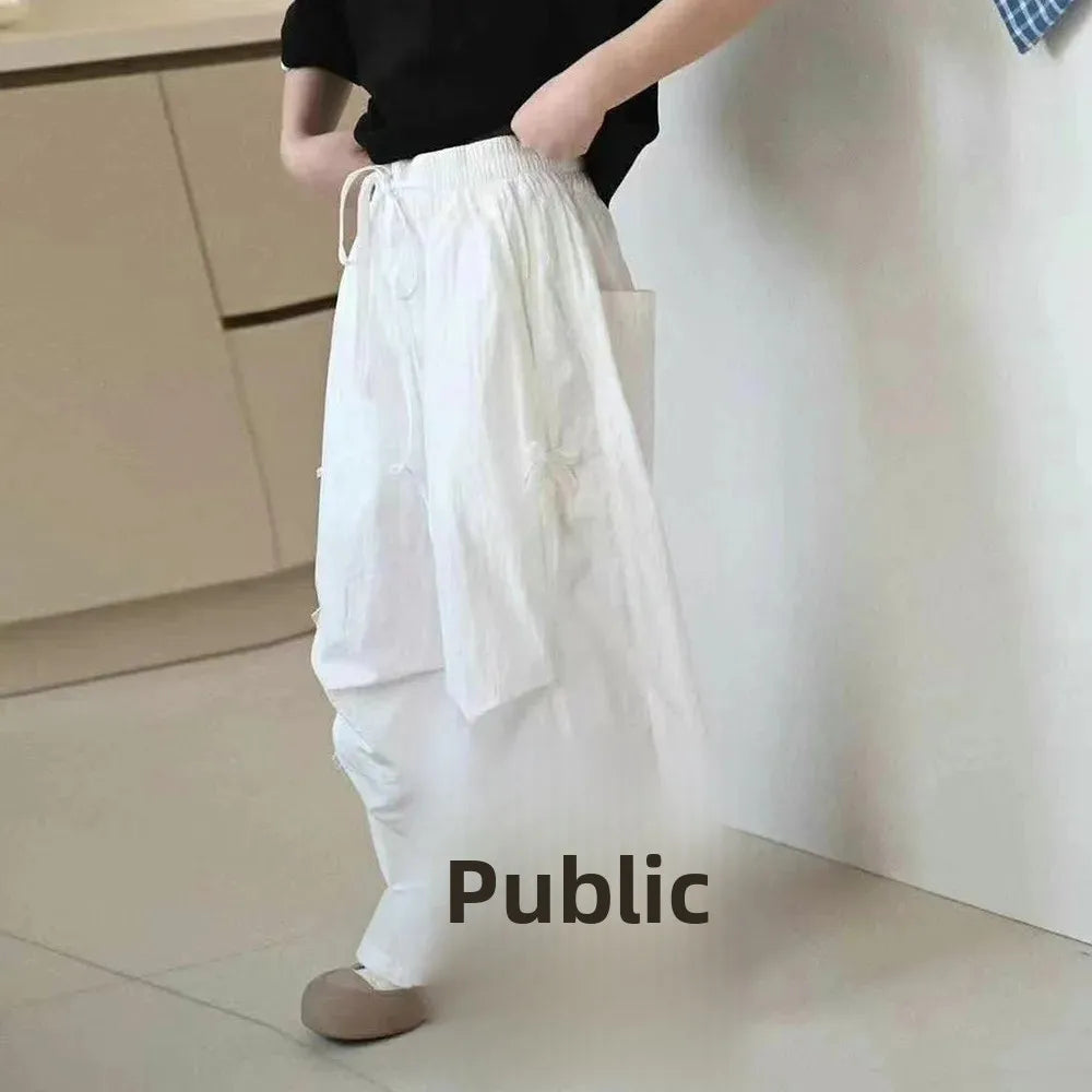Girls Mosquito-Resistant Pants Summer New Style Dopaamine Color Butterfly Knot Lightweight Paratrooper Pants Thin Long Trousers