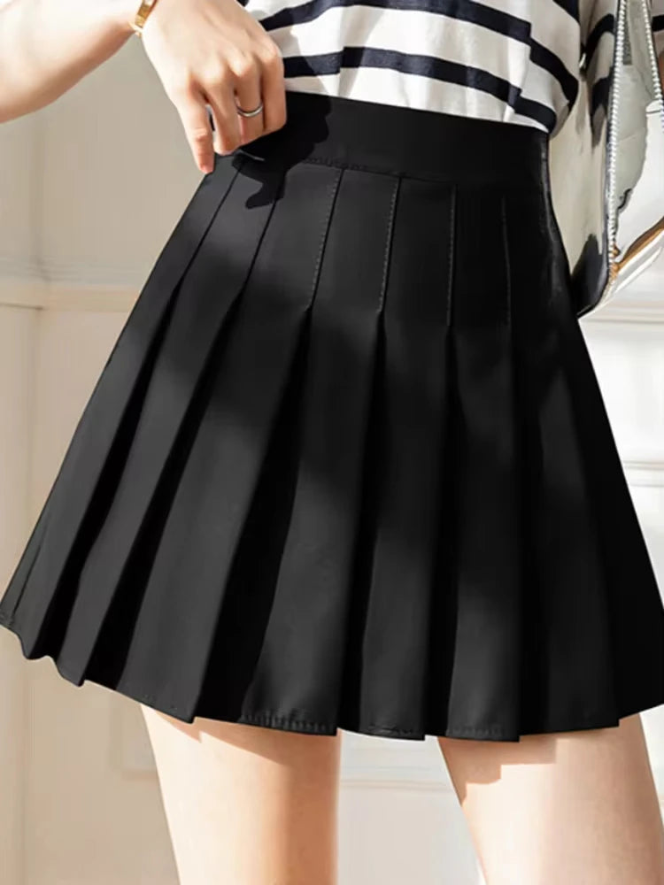 White Women Pleated Skirts Summer High Waist Zipper Girls Dancing JK Mini Skirts Black Fashion Student A Line Faldas 2024