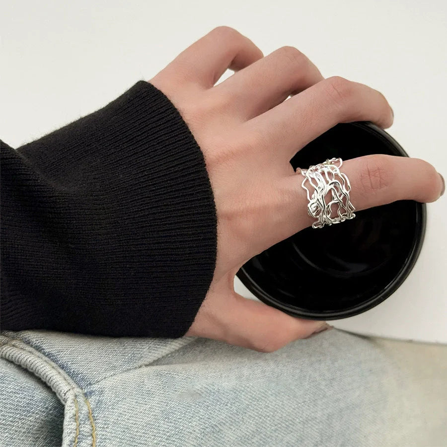 VENTFILLE 925 Sterling Silver Irregular Ring for Women Geometry Versatile Minimalism  Accessories Jewelry Gift Dropshipping