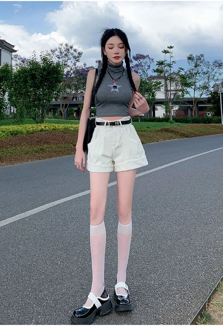 Women's Wine Red Denim Shorts High Waist Wide Shorts Harajuku Streetwear Korean Style Y2k Casual Blue A Line Jean Shorts Summer