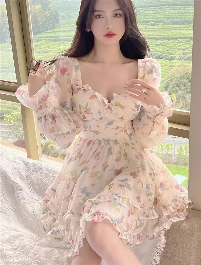 French Style Gentle Flower Print Dress Summer 2024 Slimming Perfect Beauty Pure Desire Sweet First Love Princess Dress For Women